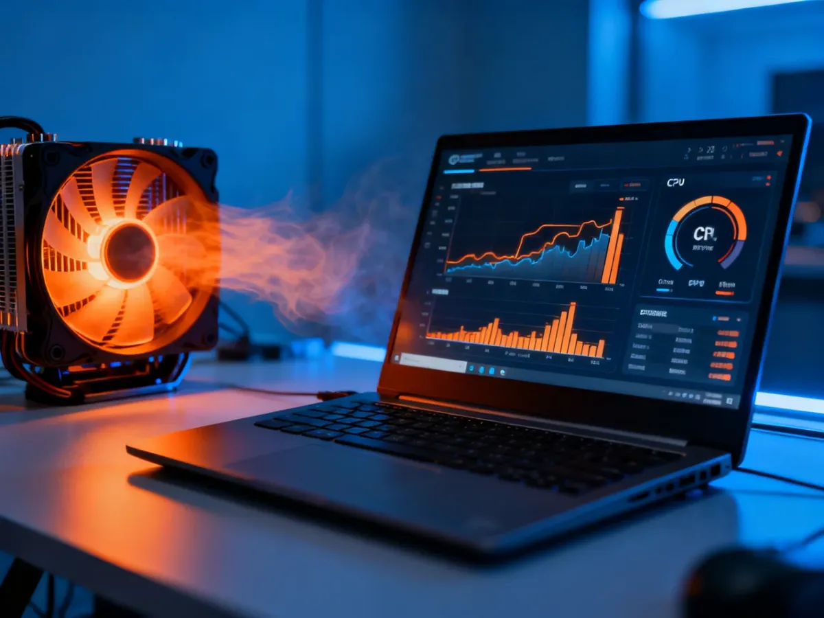 Laptop podczas monitorowania temperatury procesora i karty graficznej
