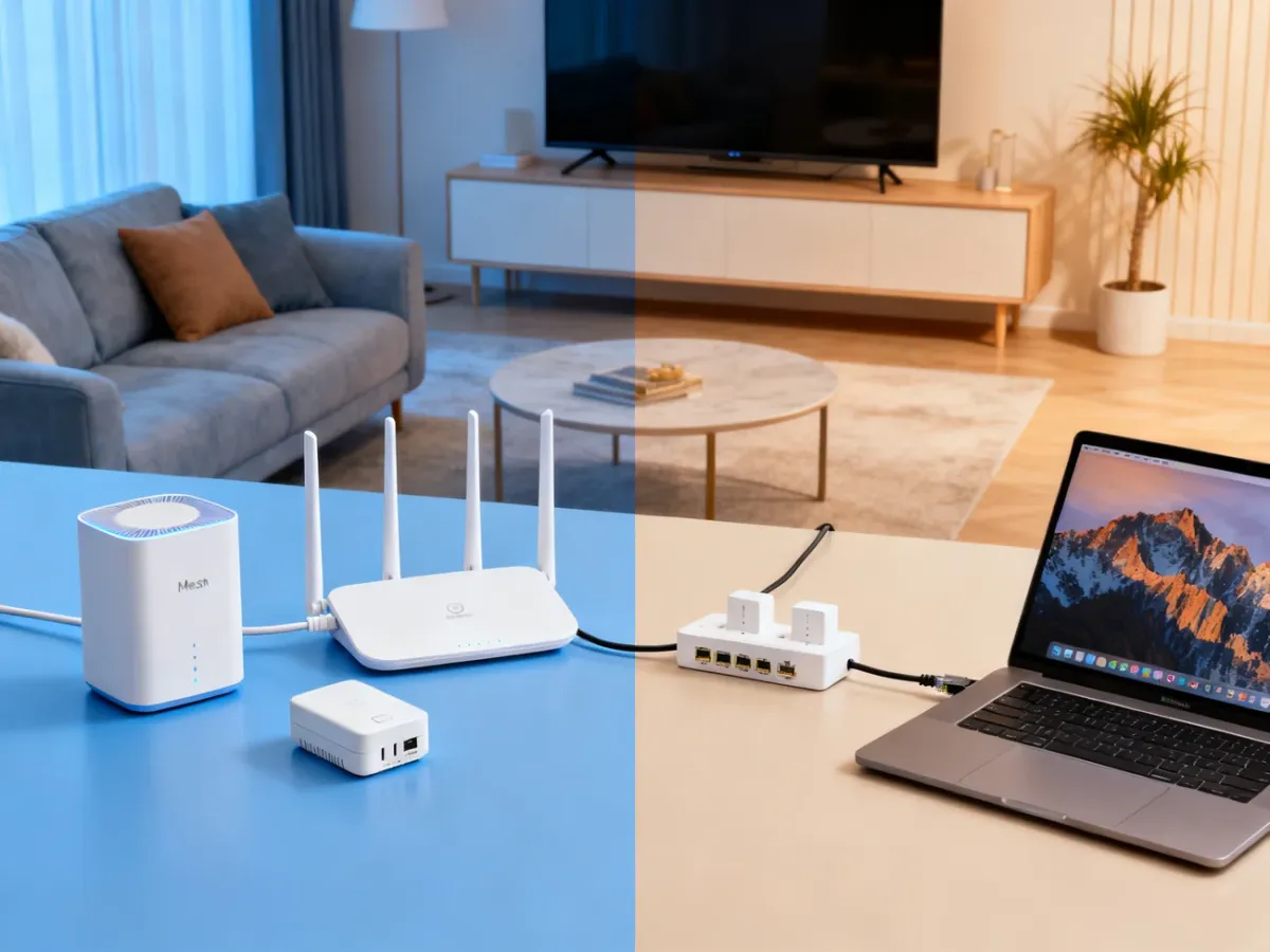 Różne sposoby poprawy domowej sieci: router, wzmacniacz, system Mesh, Powerline i kabel LAN