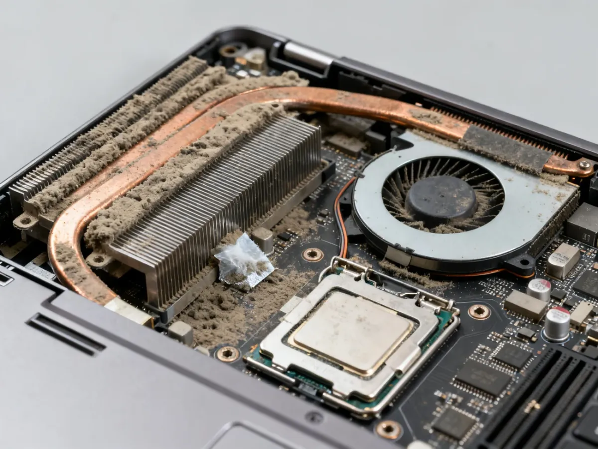 Zakurzony radiator i układ chłodzenia laptopa