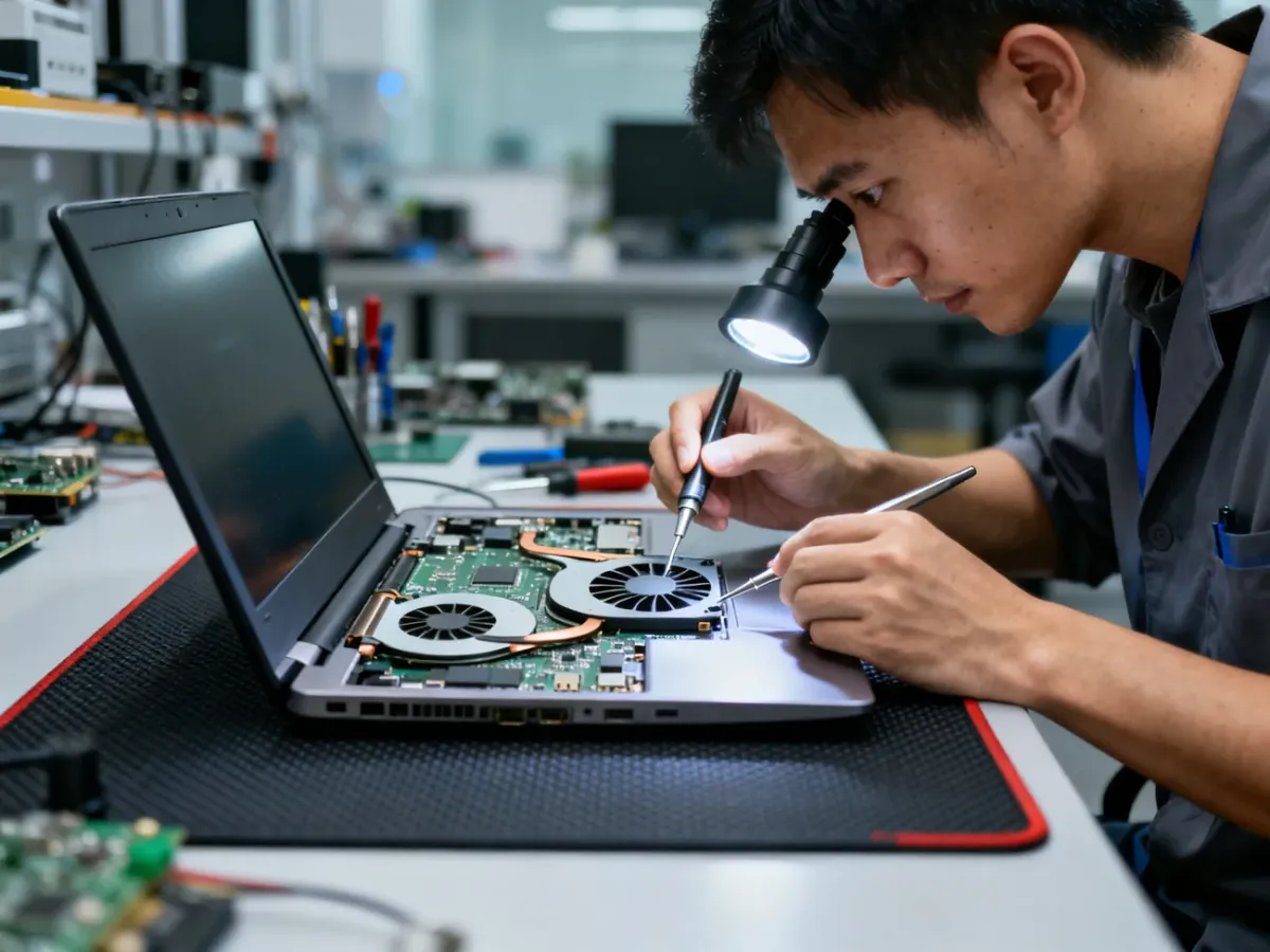 Technik diagnozujący układ chłodzenia otwartego laptopa