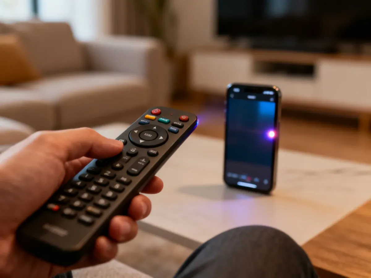Testowanie pilota telewizora aparatem smartfona w celu wykrycia sygnału podczerwieni
