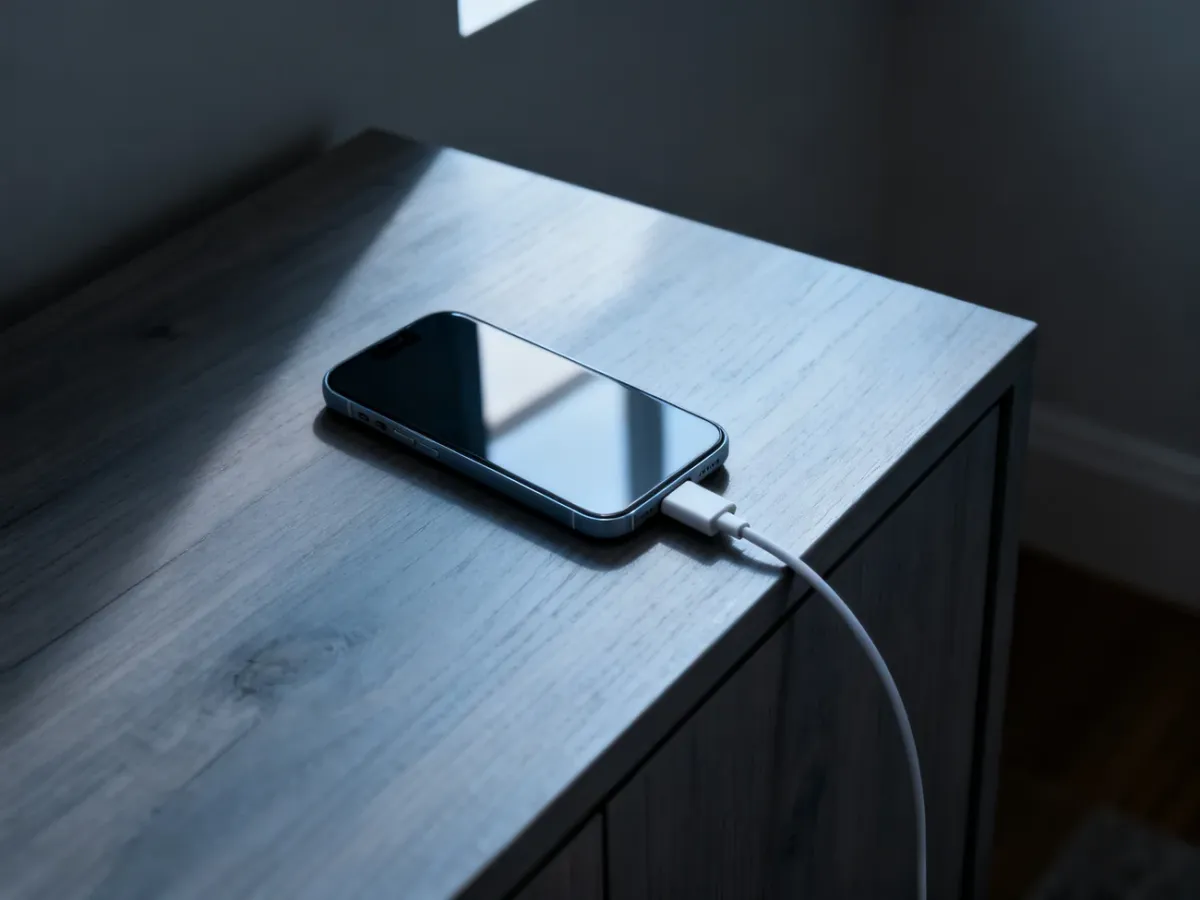 Smartfon ładowany na twardej, chłodnej powierzchni bez etui