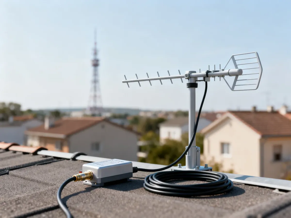 Antena kierunkowa telewizji naziemnej zamontowana na dachu