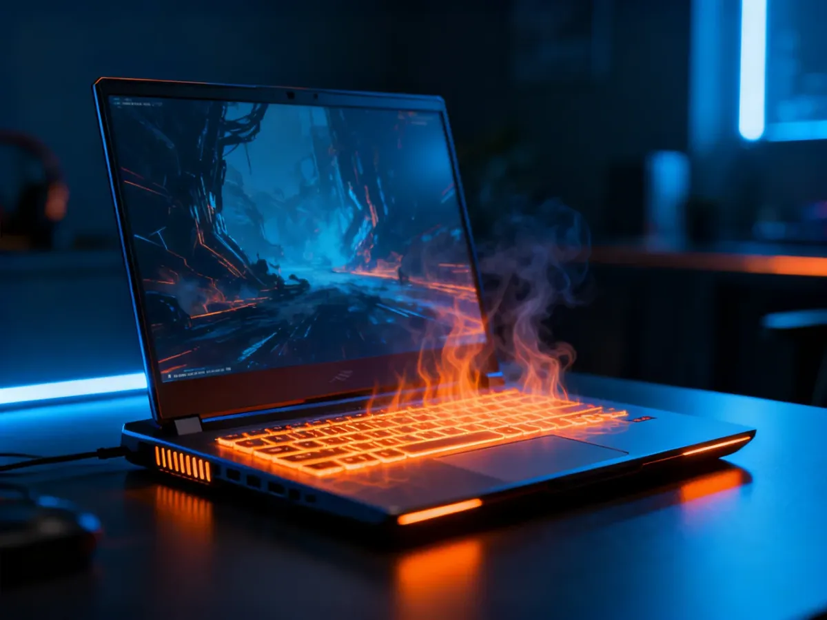 Laptop nagrzewający się podczas intensywnej pracy