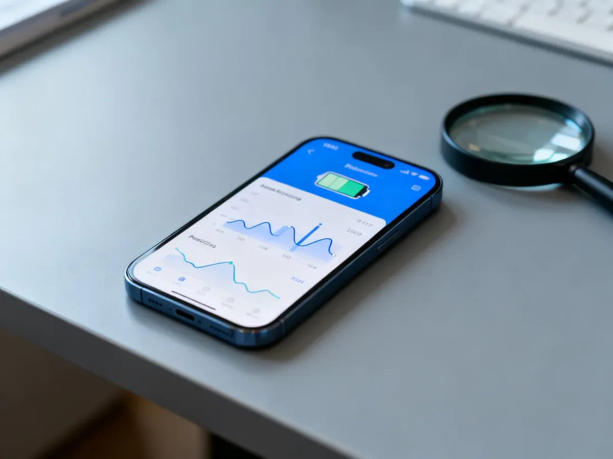 Smartfon z ekranem statystyk zużycia baterii podczas diagnostyki
