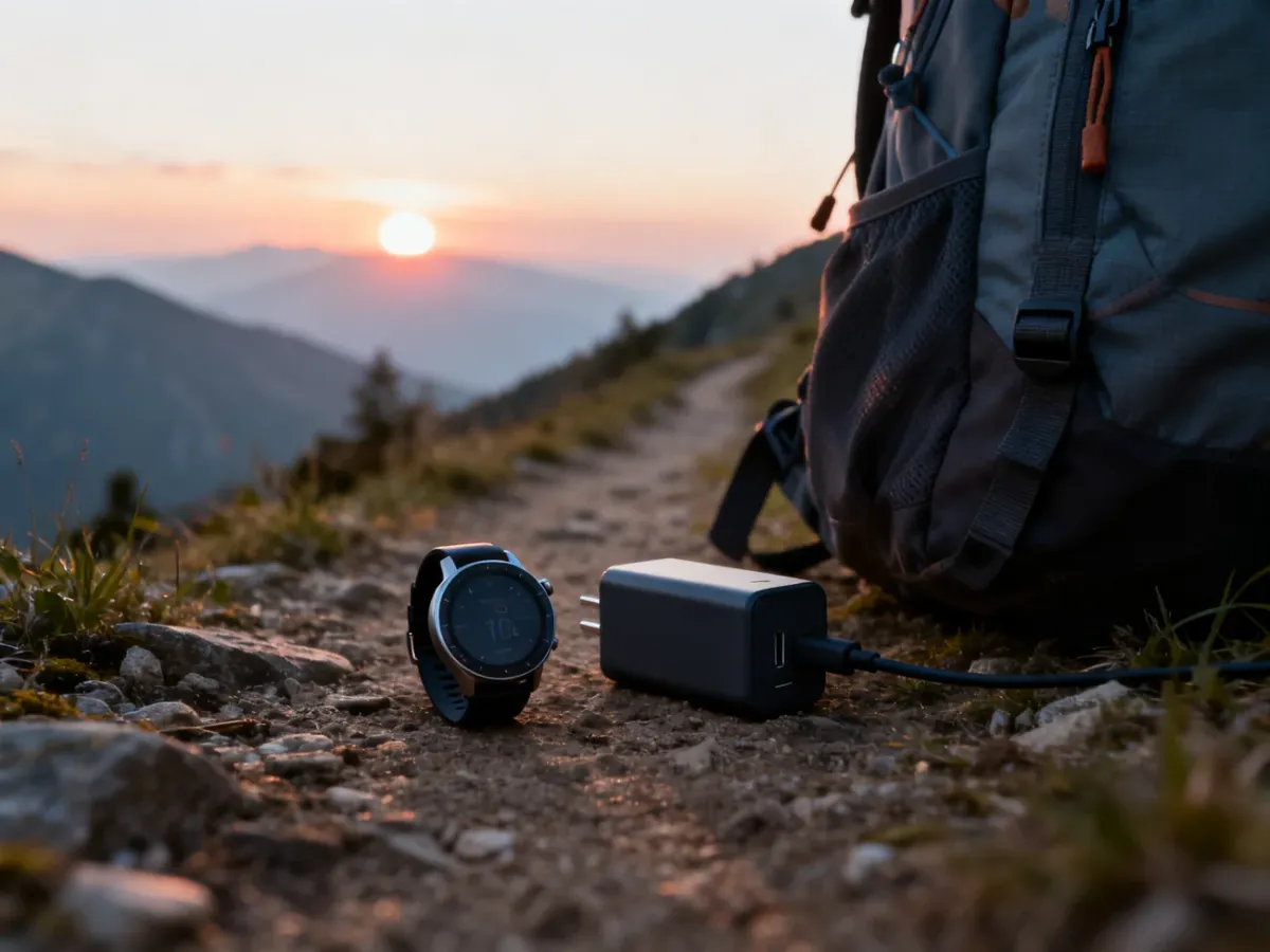 Smartwatch przygotowany do długiej wędrówki z ładowarką