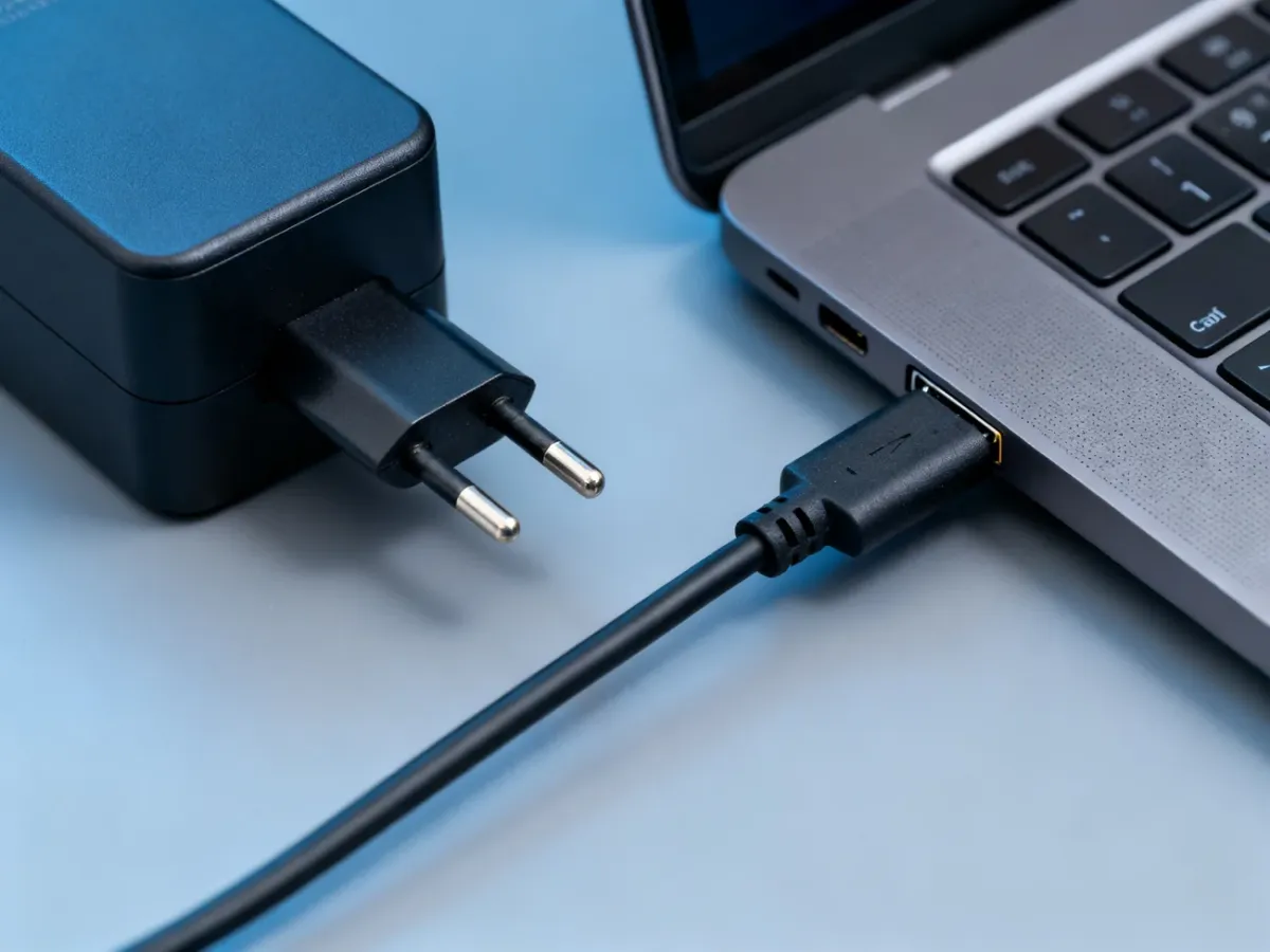 Laptop charger and charging port being checked