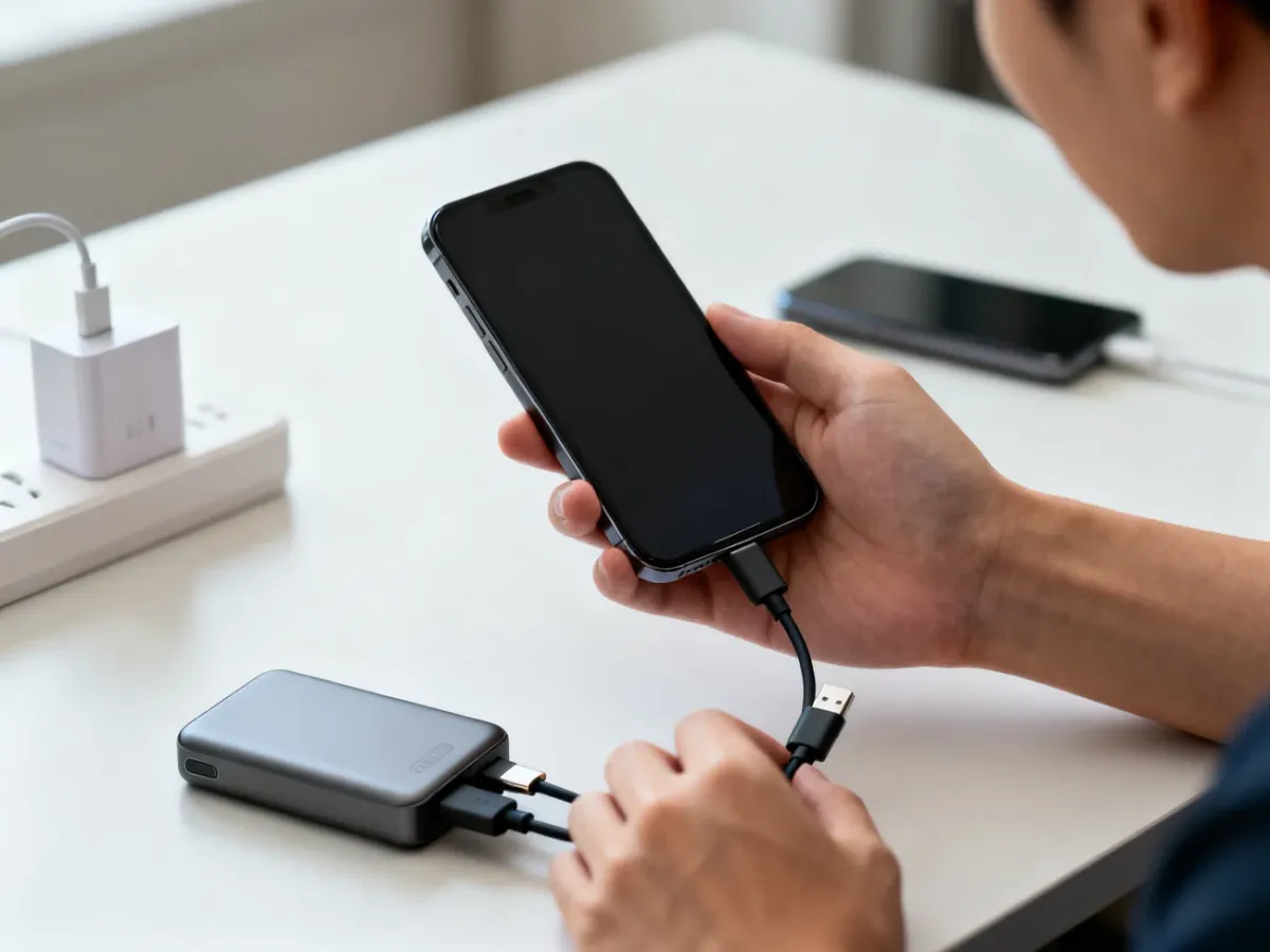 Testowanie telefonu innym kablem podłączonym do powerbanku