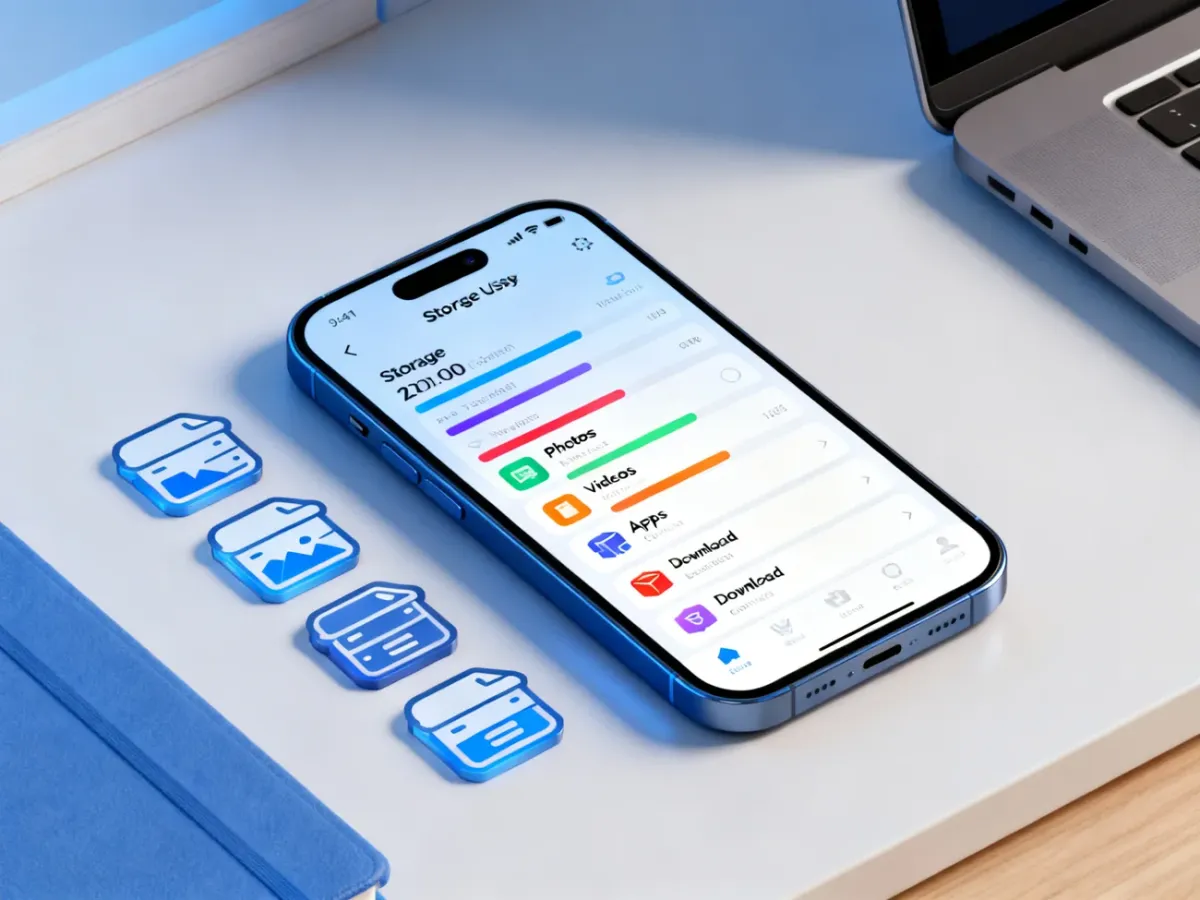 Smartfon z podglądem zajętej pamięci i kategoriami plików